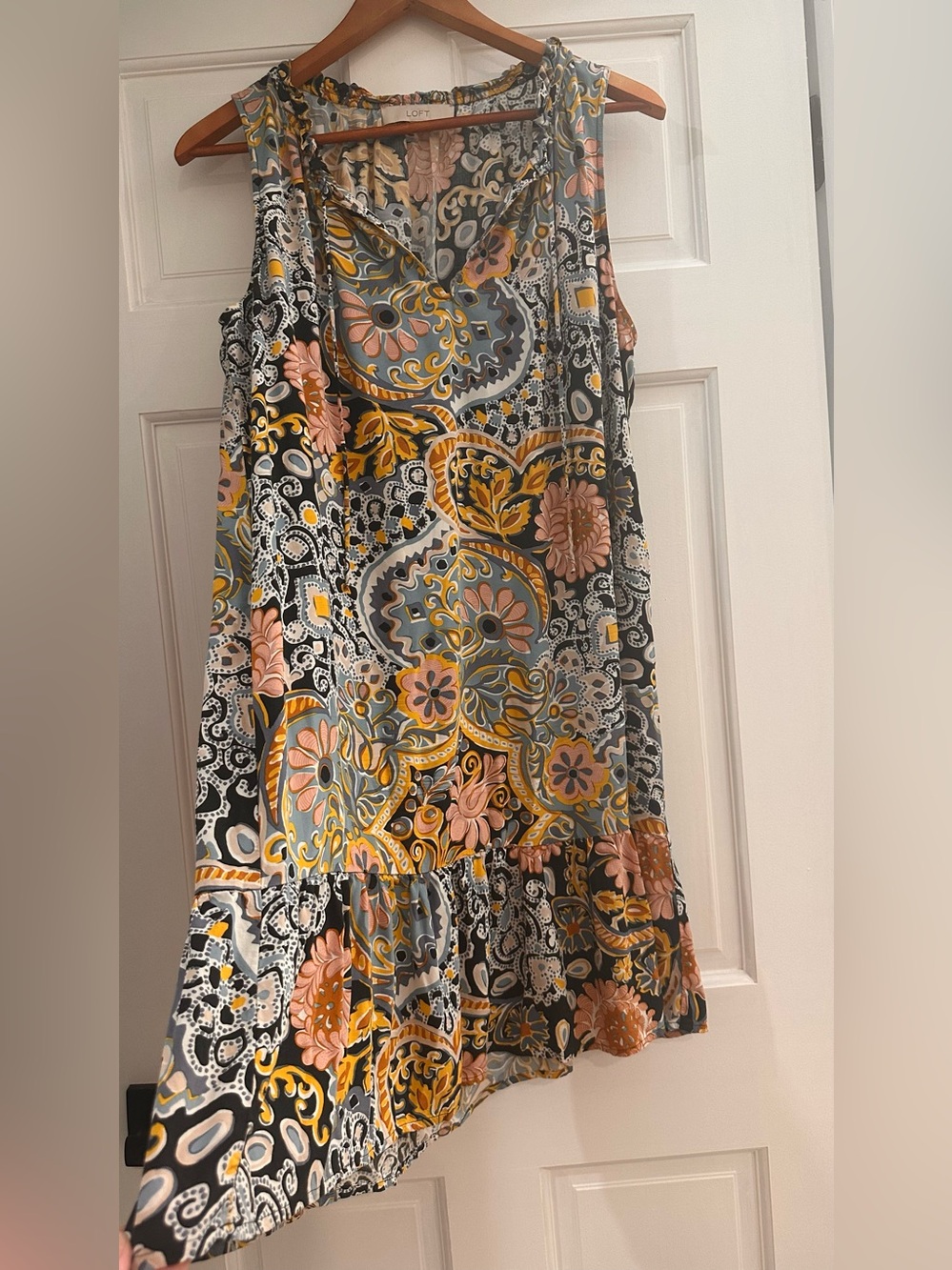 LOFT Sleeveless Paisley Floral Mini Dress in Gray, Pink & Yellow
